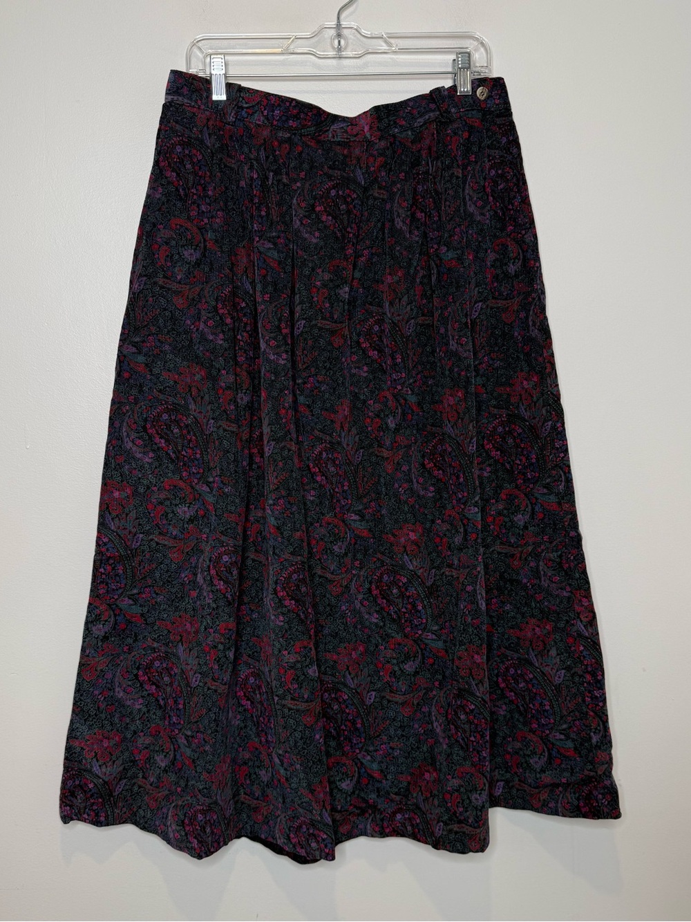 Vintage L.L. Bean Floral Corduroy Side Pocket Pleated Midi Skirt Size 18